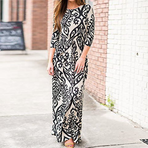 Print Three Quarter Sleeve Long Maxi