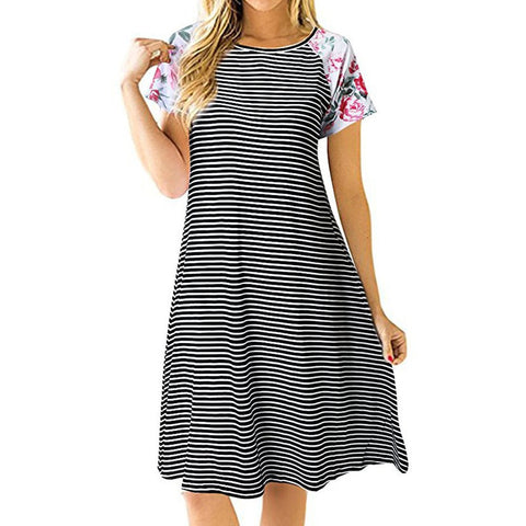 Boho Stripe Short Sleeve Dress